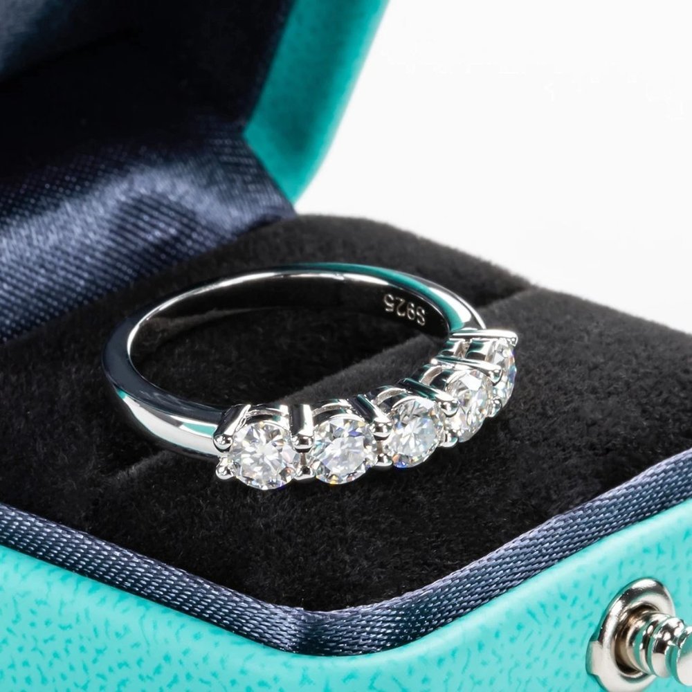 #Certified 1.5 ct. t.w. Moissanite Diamond 5 Stone Half Eternity Band Ring NEW - Picture 5 of 11
